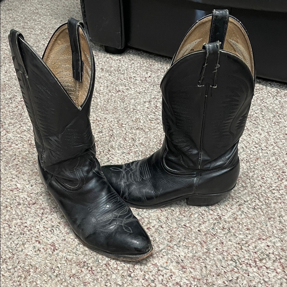 Vintage Boulet Black Leather Cowboy Boots